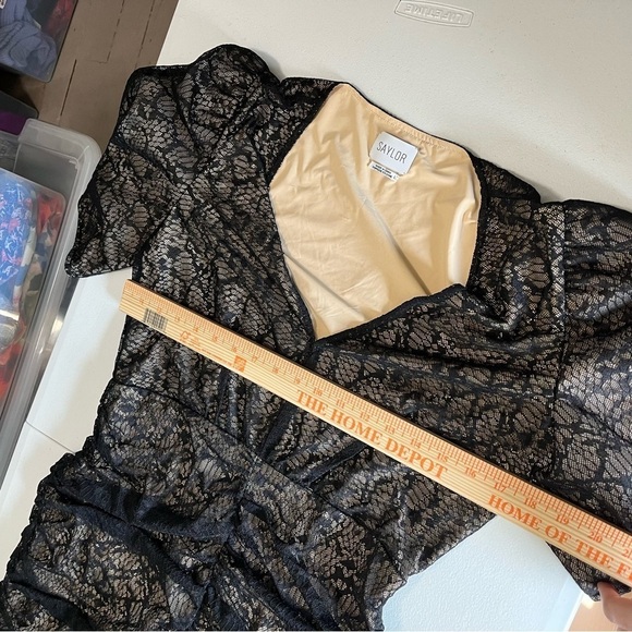 Saylor Reena Black Lace Ruched Dress Puff Sleeves Revolve Large B2 - Picture 6 of 9